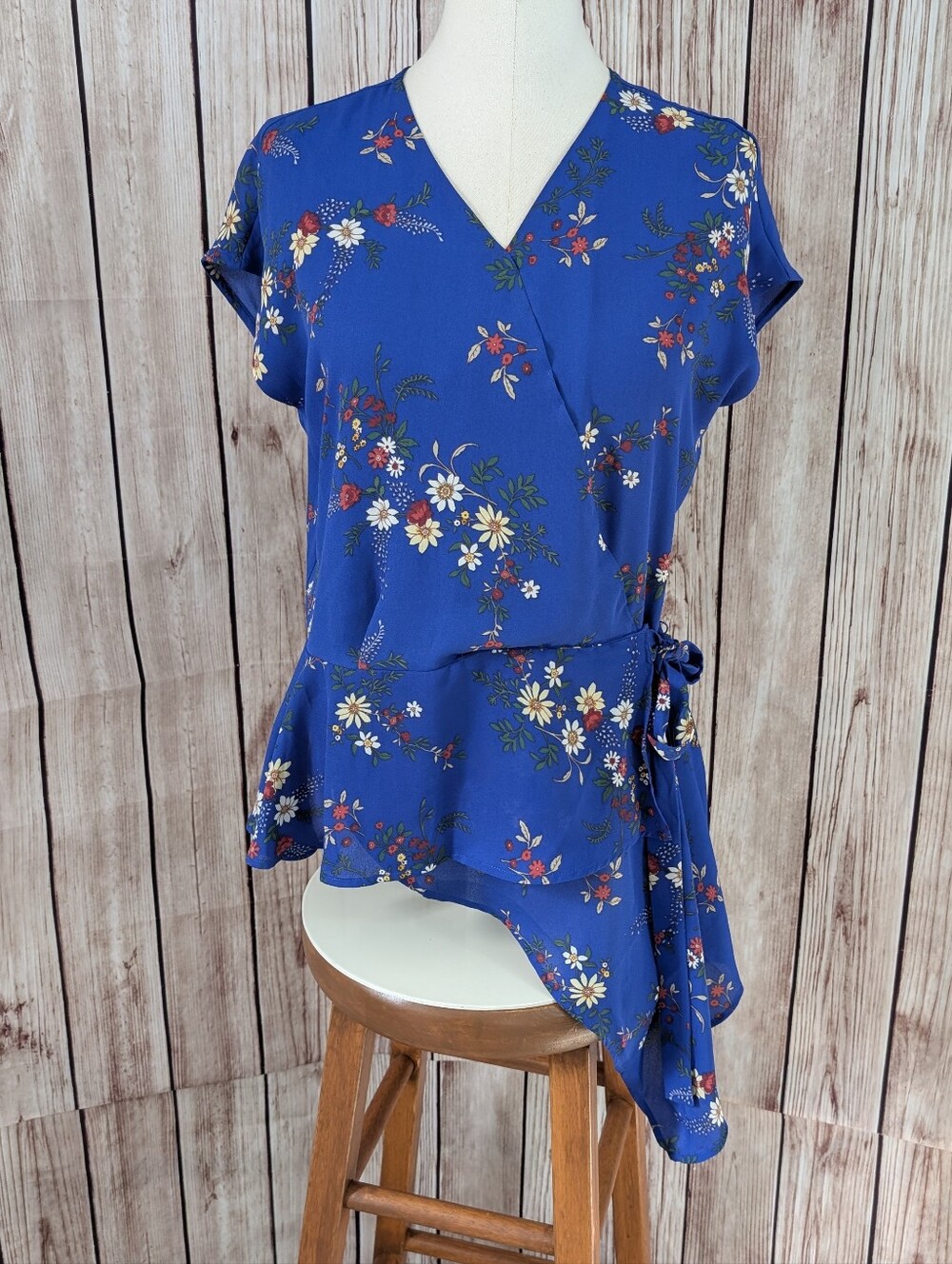Vince Camuto Royal Blue Floral Asymmetrical Top